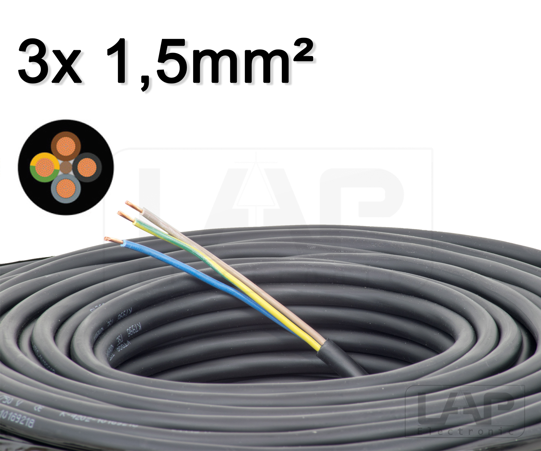 Gummikabel H07RN-F 3x1,5mm² sehr robust Baustellenkabel Meterware